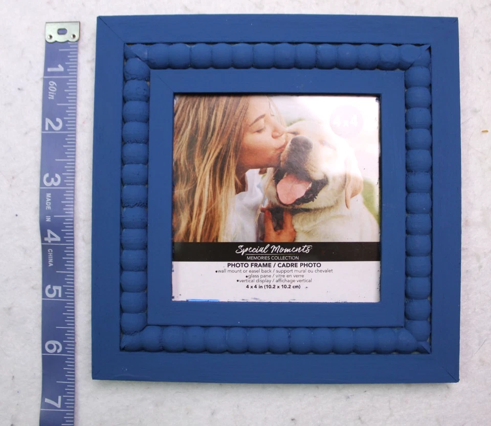 СПЕЦИАЛЬНЫЕ МОМЕНТЫ деревянный бисер фоторамка 4 «x 4» вручную матовый синий совершенно новый - Изображение 4 из 4