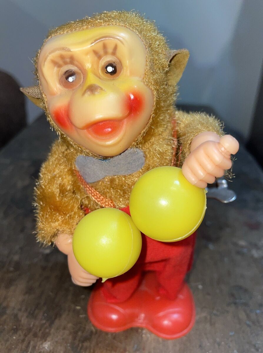 Vintage Wind Up Toy Monkey With Maracas Working Vintage Wind Up Toy Monkey With Maracas Working