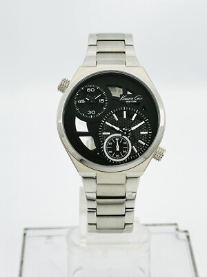 Kenneth Cole NY KC3991 DUAL TIME Display Skeleton Stainless Steel