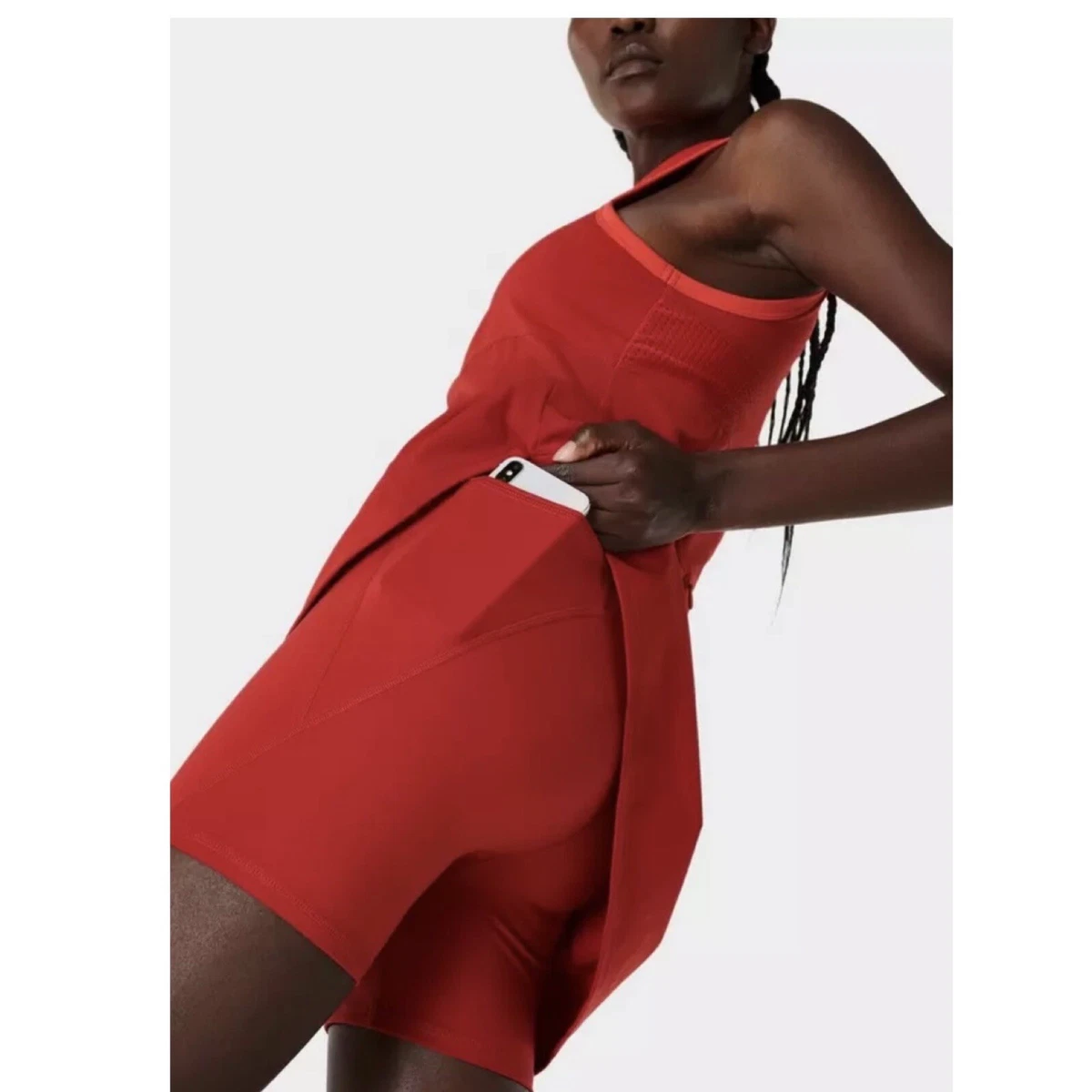 Sweaty Betty Power Half Zip Workout Dress Red US 14 BROKEN ZIPPER, MISSING PADS