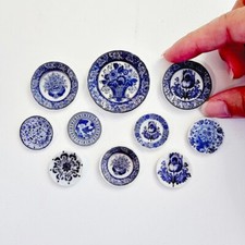Dollhouse Miniatures Ceramic Blue Willow Dishes Plates Tiny Kitchen Wall Decor