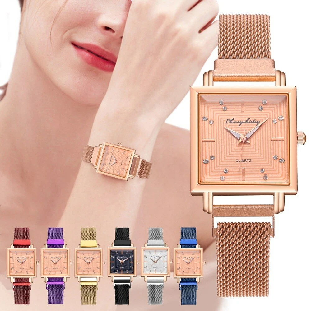 WOMEN'S SQUARE WATCH LADIES GIRL STAINLESS STEEL QUARTZ WRIST FASHION WATCH  UK