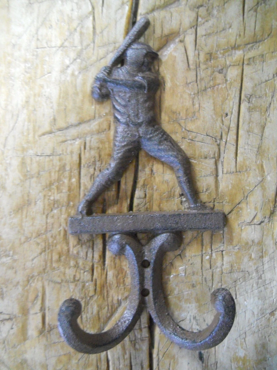 Cast Iron Antique Style BASEBALL PLAYER Coat Hooks Hat Hook Rack