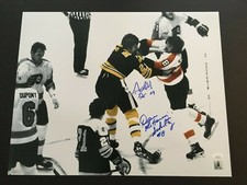 TERRY O'REILLY / DAVE SCHULTZ 16X20 DUAL AUTO'D FIGHT SPOTLIGHT PHOT  J.S.A./COA