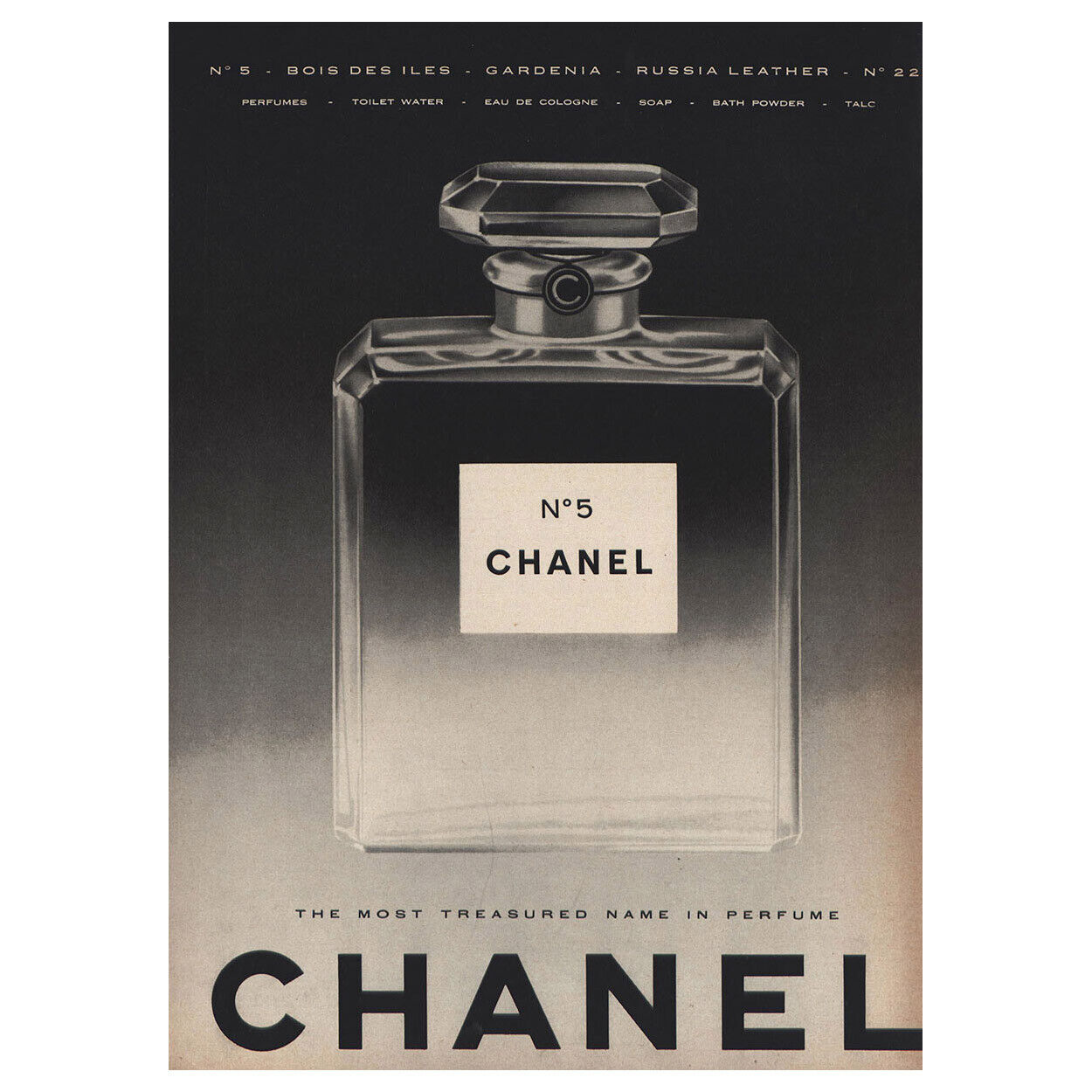 1958 Chanel No 5: Most Treasured Name In Perfume Vintage Print Ad