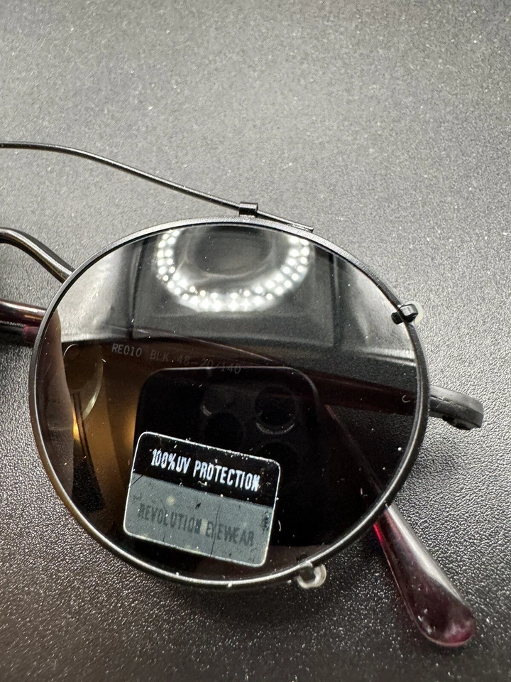 Vintage Revolution Eyeglass Frame Clip On Sunglasses Re010 Round Aviator Black - Image 2 of 4