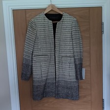 New Zara Linen collarless Blazer Jacket Black Cream Size M