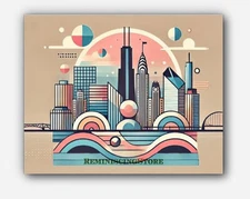 View of Chicago IL Minimalist Art scenes painting abstract  #3 Reprint