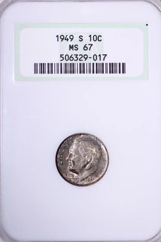 GEM BU 1949-S Toned Roosevelt Dime NGC MS67 Older Fat Holder FREE SHIPPING AFM