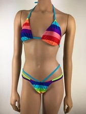Exotic    Dancewear Bikini G Brazilian Thong Rainbow Set Gay Flag Pride Skimpy