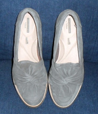 clarks suede slip ons