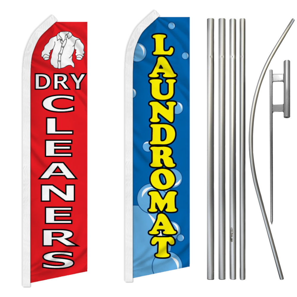 Laundromat Swooper Feather Flutter Flag Pole Kit Dry Cleaning Laundry