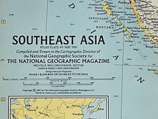 1961 National Geographic Magazine, Folded Paper Map, South East Asia