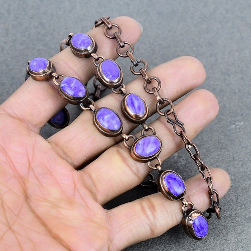 Valentines Sale Charoite Gemstone Chain Electroformed Necklace Jewelry Copper - Picture 5 of 6