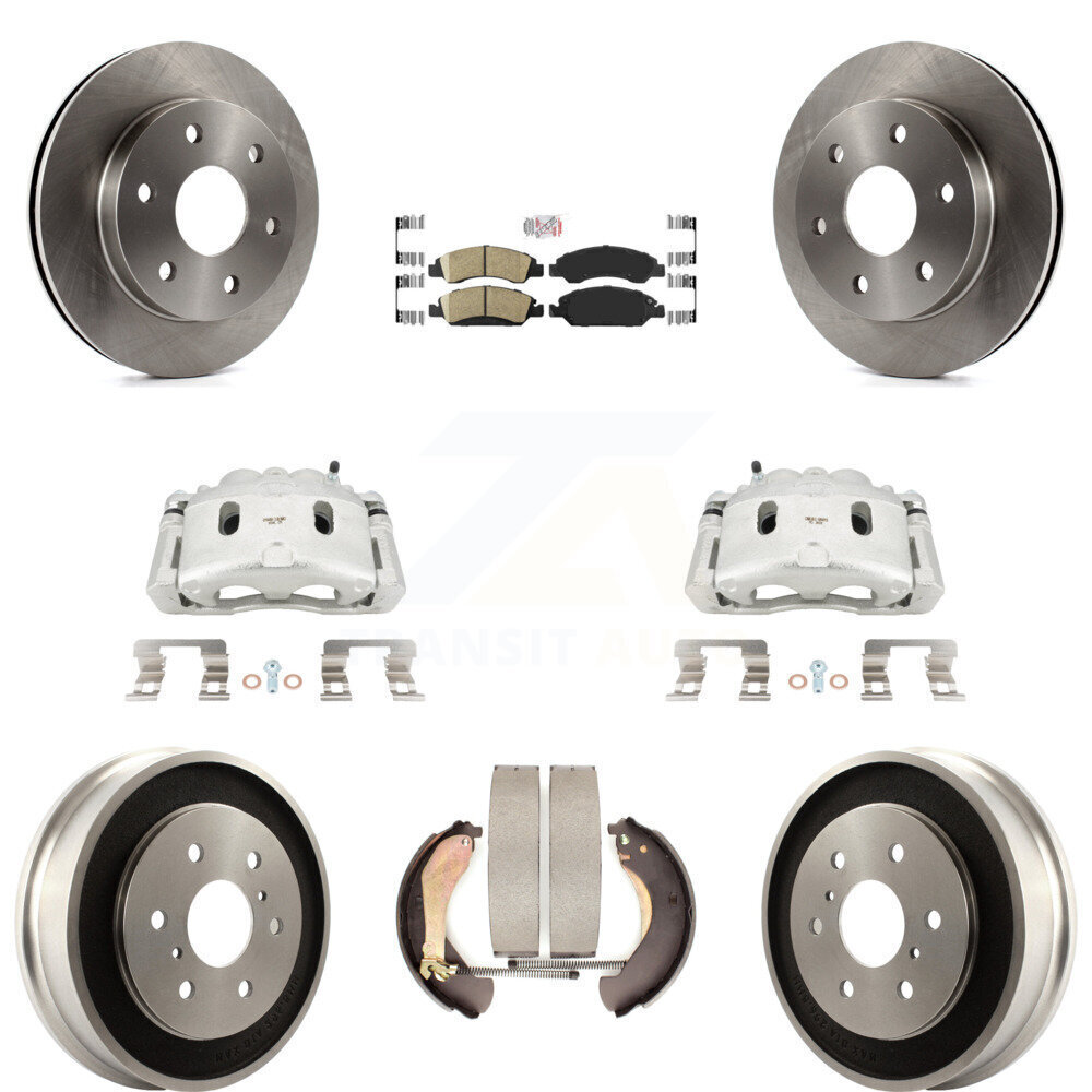 Front and Rear Brake Caliper Rotors Drums Ceramic Pads Kit (8-Piece) Compatible with GMC Sierra 1500