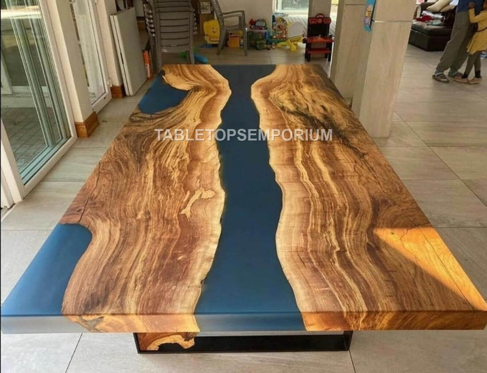 Black Epoxy Dining Table Top, We Make Custom Acacia Wood Epoxy Sofa, Table Decor-image