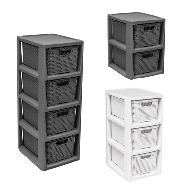 Aufbewahrungsschrank mit Körben Schublade Organizer Turm Schrank 3 Größen 2 Farben Rattan