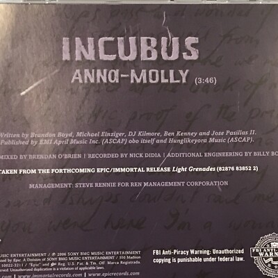 Incubus Anna Molly CD Music | eBay