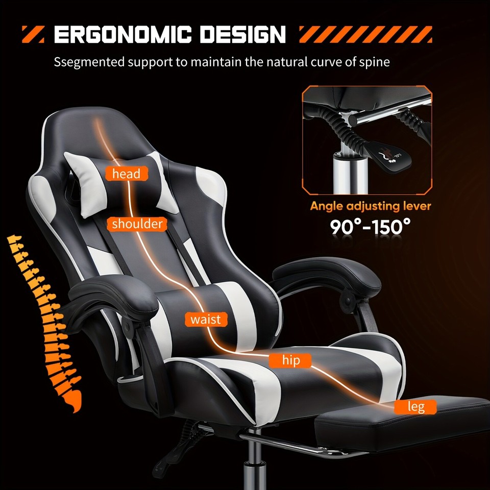 Ultimate Gaming Throne Ergonomic Computer Chair with Footrest, Adj. 360 ...