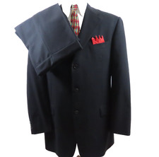 Hickey Freeman Pure Wool Solid Dark Blue Two Piece Mens Suit 37x32 42 L USA EUC