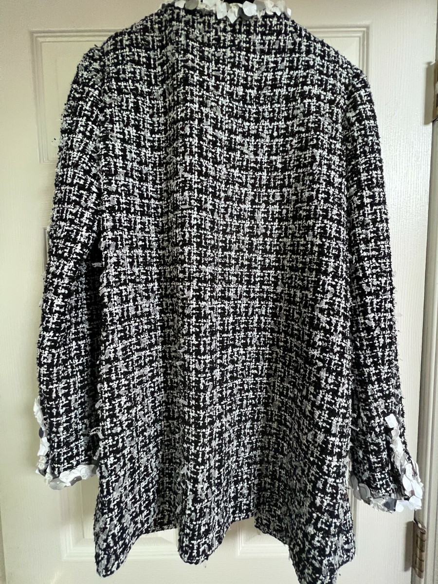 Chanel 09P VINTAGE NEW TAGS TWEED Black BREADED CAMELLIA trim CC