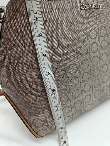 Calvin Klein Charlie Signature Logo Faux Leather Satchel Crossbody Bag - Brown - Picture 7 of 14