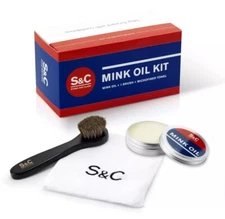Mink Oil for Leather Boots, 3.5 oz. with Horsehair Shoe Polish Applicator & C...