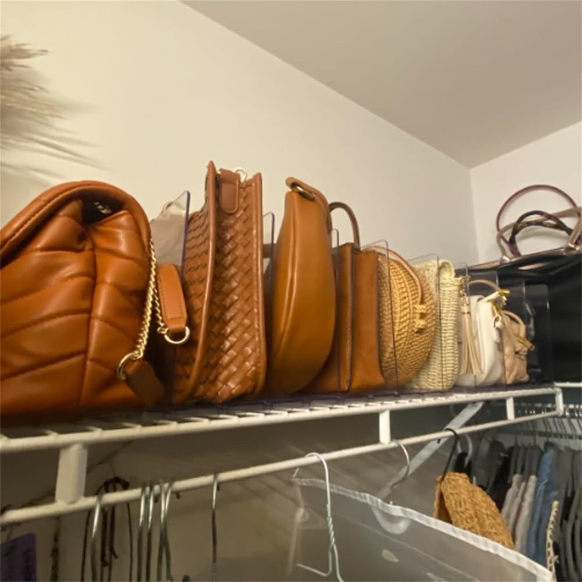 NewSoul 2PCS Plastic Purse Handbag Organizer 4 Sections Bag Closet Shelf Divider Purse Display Stand Storage Desk File Sorter Holder Bookshelf