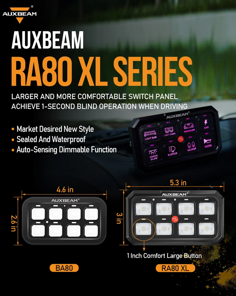 Panel de interruptor auxiliar multifunción AUXBEAM RGB de 8 velocidades para cápsulas de luces todoterreno Foto 2 de 4