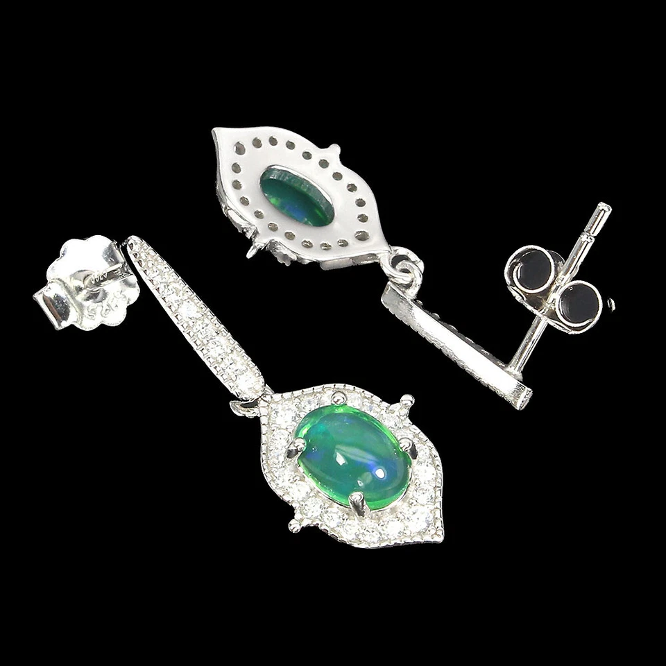 Orecchini In Argento Sterling 925 Con Opale Di Fuoco 7x5mm Simulato Cz Gioielli - Immagine 3 di 4