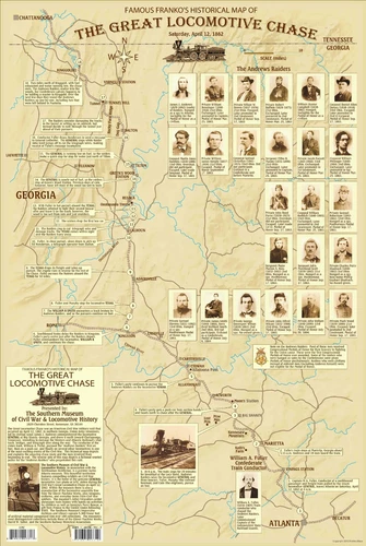 Great Locomotive Chase. The General. Georgia Railroad. Civil War Historical Map