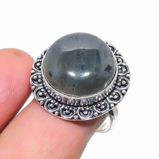 Natural Labradorite Gemstone 925 Sterling Silver Jewelry Ring Size 9 US 