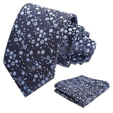 Mens 3.15inches Exquisite Floral Tie with Small Flower B142-navy/ Light Blue