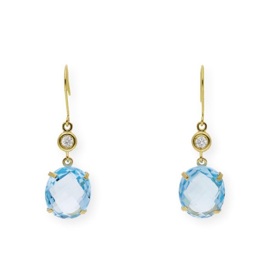 Boucles d'oreilles en or 18 carats topaze bleue et diamants éclatants pour femme