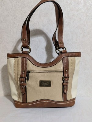 B.O.C. Crocket Power Tulip Brown Cream Tan Vegan Leather Crossbody Purse Handbag