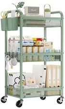 3 Tier Metal Rolling Cart, Green Utility Storage Cart with Wheels