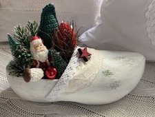 Handgefertigt Weihnachten Tischdeko Santa Holz Clog Schlitten Upcycling -994