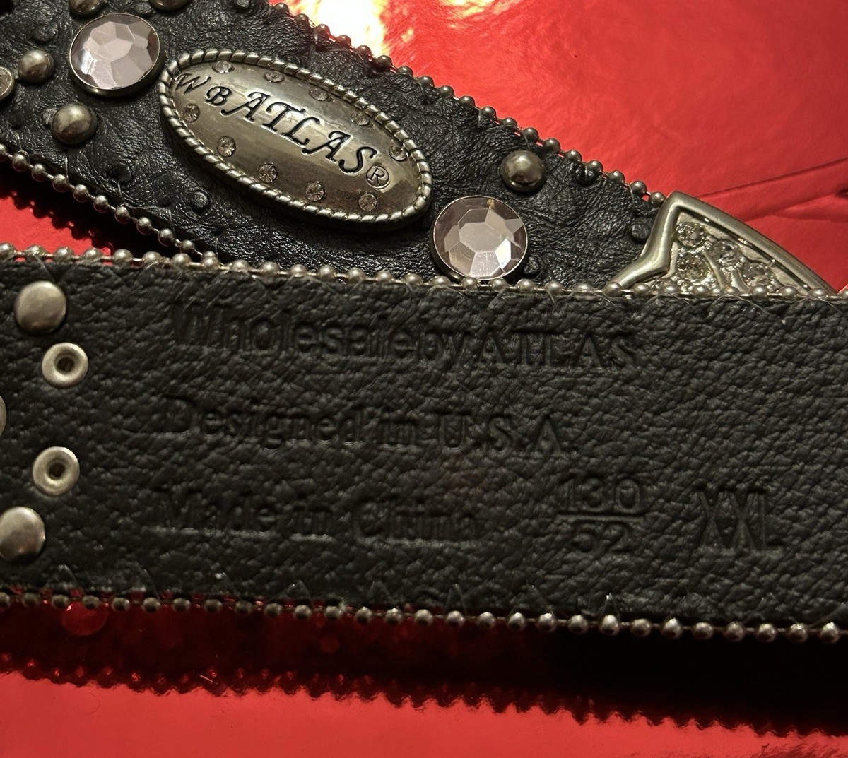 WB Atlas Embellished Black Leather Belt Size Large. Atlas Black Studded Leather Waist Belt | Linea Pelle main image 2
