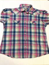 Wrangler Western Pearl Snap Plaid Pocket Button-Up SS Vintage Inspired 254