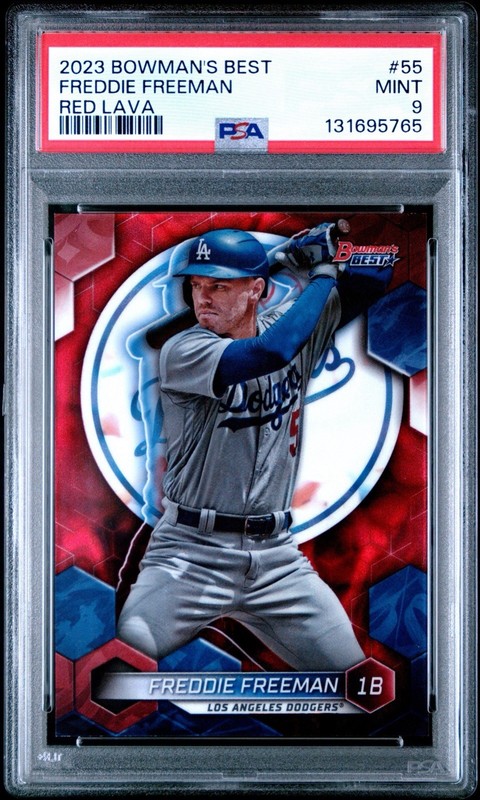 2023 Bowman's Best Freddie Freeman #55 Red Lava Refractor 1/5 PSA 9 Mint Dodgers