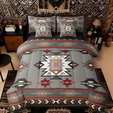 Western Bed in a Bag King Size Comforter Set 7 Pieces  Bohemian Decor Geometric
