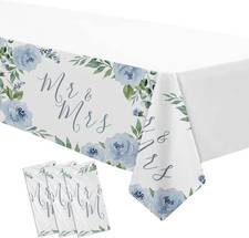 Dusty Ble Mr and Mrs Bridal Shower Decorations Tablecloth, Something Blue Floral
