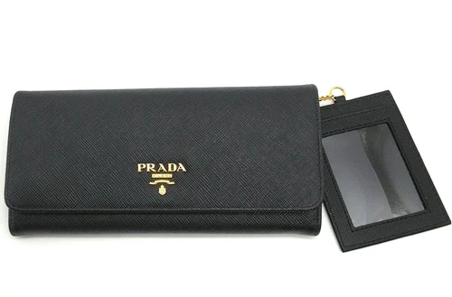 Portefeuille long PRADA avec étui passe noir 7,4 pouces
