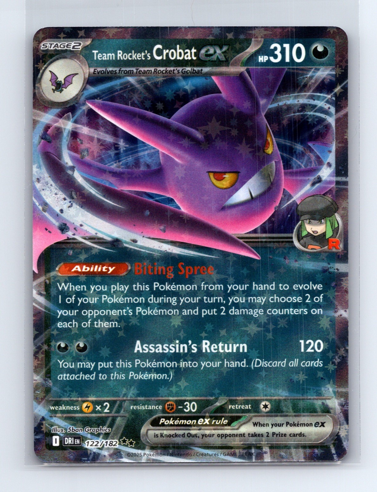 Team Rocket's Crobat ex 122/182 Double Rare Destined Rivals Pokemon Near Mint