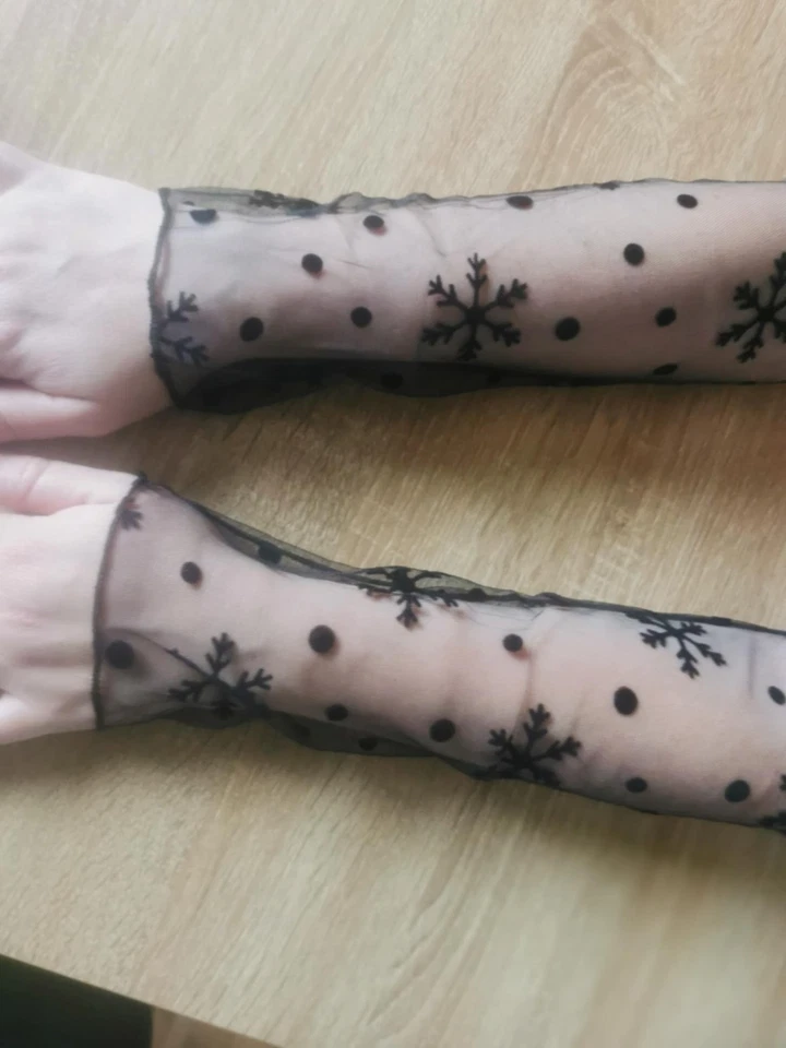 Envois 24/48h Mitaines Longues Noir – Gants Sans Doigts Motif Flocon & Pois - Photo 3/3