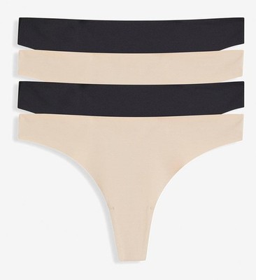 4er-Pack String mit Bio-Baumwolle Gr. 32/34 Kreidebeige+Schwarz Damenpanty Neu*