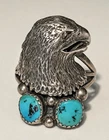 Vintage Sterling Silver Turquoise Eagle head ring Size 11 Navaho