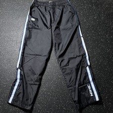 Vintage Y2K Nike Track Pants MEDIUM Nylon Black Blue Spellout Basketball Track