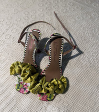 Betsey Johnson Women  s Floral Strappy Open-Toe Ruffle Stiletto Sandals 8.5
