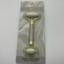 Beauty and Balance White Jade Stone Facial Roller with Rhinestones New In Box